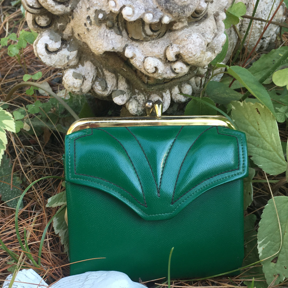 Vintage Handbags - RARE Vintage Dark Green Corfam Change Purse Wallet